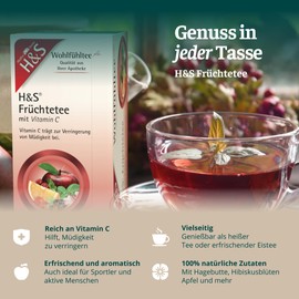 H&S Fruit Tea with Vitamin C, 3 x 20 Bags (2.7 g each): Refreshing Aromatic Fruit Tea Blend, Pack of 3