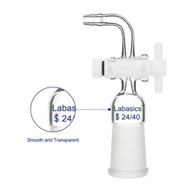 Labasics Vacuum Flow Control Adapter, Borosilicate Glass Adapter with PTFE Stopcock and Bent Hose Connection, Standard 24/40 Outer Joint for Laboratory Distillation