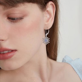 Inpasne Women Snowflake Earrings 925 Sterling Silver Tanzanite December Birthstone Jewelry Dangle Drop Leverback Earrings Christmas Jewelry for Her