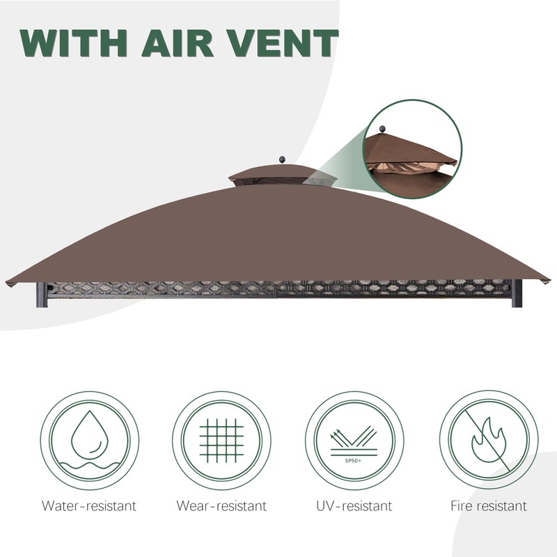 JANCANOPY Replacement Cover for 10X12Ft Oakmont Gazebo L-GZ1188PST-A,Pinehurst Gazebo L-GZ1188PST,Brown
