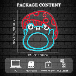 Frog Mushroom Neon Sign – LED Mushroom Light for Bedroom Wall Decor, USB Powered Frog Neon Lamp with Dimmer, Aesthetic Gameroom Accent for Bedroom, Dorm, Party, and Gift Idea for Friends