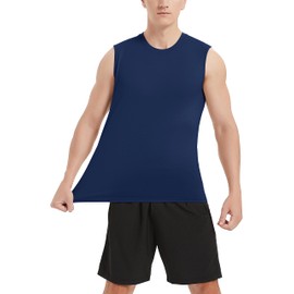MAGCOMSEN Tank Top Men Cotton Moisture Wicking Lightweight Shirt Workout Active Sleeveless Tshirt for Men Navy Blue, 2XL
