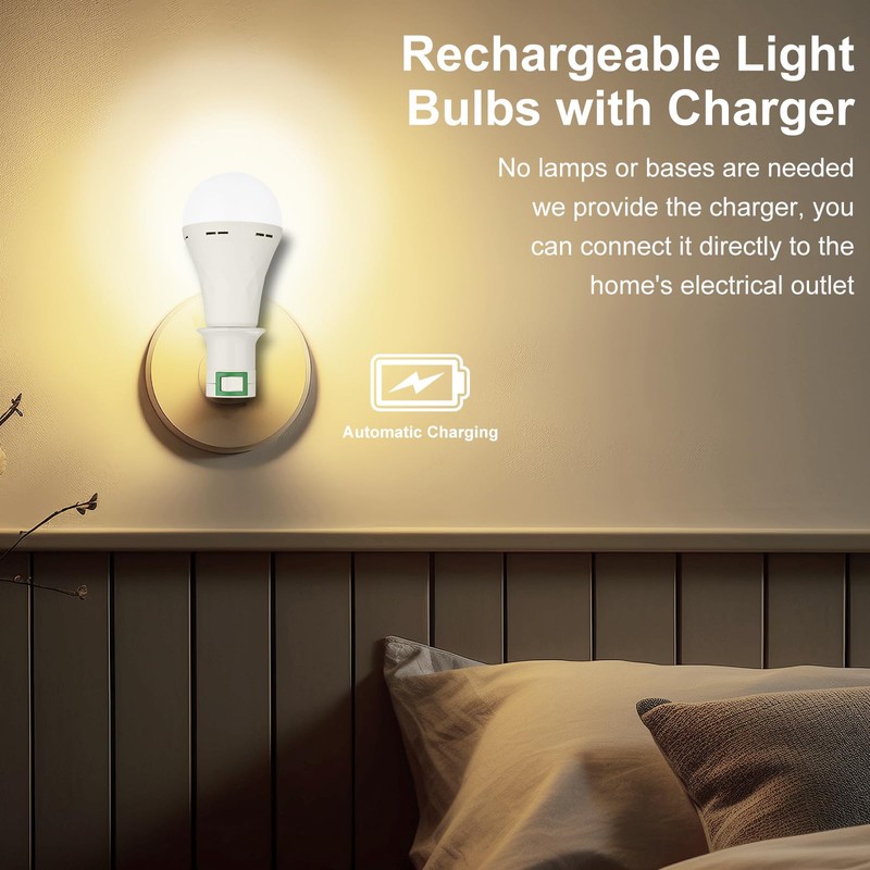 2 Pack Emergency Rechargeable Light Bulbs,Battery Operated Backup Light Bulb