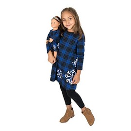 Leveret Matching Girls & Doll Cotton Dress Plaid Snowflake 5 Year