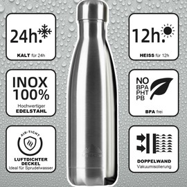 Mont-Clair Stainless Steel Drinking Bottle - Thermos Flask - BPA-Free - Water Bottle, Stainless Steel Drinking Bottle 500 ml - 24 Hours Cold & 12 Hours Warm - Leak-Proof - Thermos Drinking Bottle -
