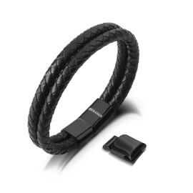 SERASAR Leather Bracelet Black 17cm Men Gift-Box Genuine-Leather Cowhide Braided Adjust-Able Magnetic-Clasp Jewellery-Box Arm-band Mans Male Bracelets Band Jewelry Magnet Accessories