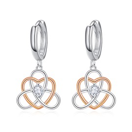 KINGWHYTE Celtic Knot Earrings 925 Sterling Silver Celtic Hoop Earrings with Cubic Zirconia Irish Celtic Jewelry Birthday Christmas Gifts for Women