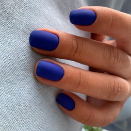 Matte Midnight Blue Press on Nails Short, KXAMELIE Acrylic Nails with Solid Colour, Nails for Daily Use, Fake Nails for Women and Girls