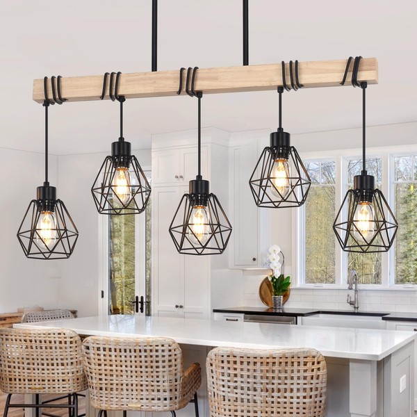 5-Light Kitchen Island Lighting, Dining Room Light Fixture Over Table,
