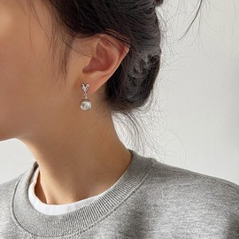 Silver Heart Ball Dangle Stud Earrings for Women 925 Sterling Silver Post Pin Hypoallergenic Imitation Pearl Drop Dangling Fashion Y2K Wedding Valentine Mother's Day Jewelry