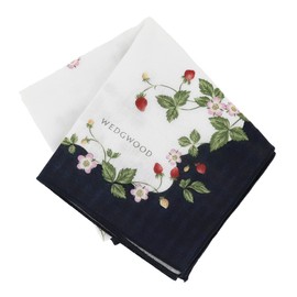 Wedgwood 00014-0001-03 Wild Strawberry Gauze Handkerchief, Navy, 100% Cotton, Women's, Approx. 18.1 inches (46 cm), navy