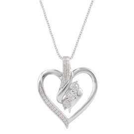 Unqiue Designs Silver 1/4 CT Miracle Plated Round Diamond Heart Pendant Necklace for Womens 18"