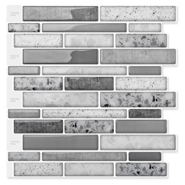 Art3d 10 Sheets Peel and Stick Brick Kitchen Backsplash Self-Adhesive Wall Tile Stone Design, Grey Marble