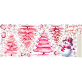 HAIDDLE Pink Christmas Snowman Christmas Trees Window Sticker Decals