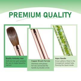 Acrylic Nail Brush Size #08, KEMEISI 100% Pure Kolinsky Nail Art Brushes Sturdy Handle Oval Shaped Acrylic Powder Nail Design Tools for Professional Manicure DIY Home Salon (Green)