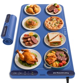 Extra Large Food Warming Pad,One-Touch Fast Electric Heating Tray,15x31.6"Rapid Heating Plate with Hanging and Foldable Storage,Portable Food Warmer for Parties, Buffets,Home Use and Travel (Blue)