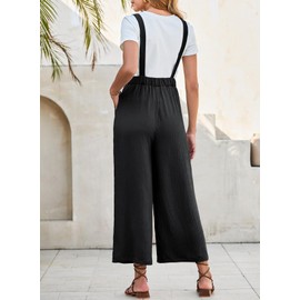 Dokotoo Womens Jumpsuits 2025 Spring Button Up Side Pockets Wide Leg Overalls Loose Fit Rompers Pants One Piece Summer Outfits Black Large