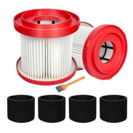 2 Pack 49-90-1900 HEPA Filter Compatible with Milwaukee Cordless M18 Vacuum 0780-20 0880-20, with 4 Foam Sleeve Filters & 1 Brush