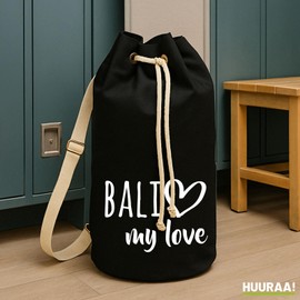 Huuraa Duffel bag Bali my love Gift backpack black 20 liters cotton Bali my love gift idea