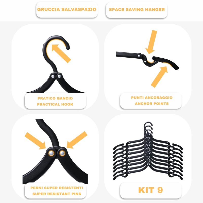 9 Foldable Travel Hangers, Stylish and Durable Plastic Hangers Space