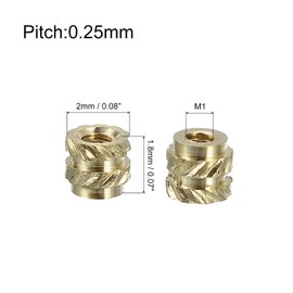 uxcell Knurled Insert Nuts, 130pcs M1 x 1.8mm Length x 2mm OD 3D Printing Brass Nuts Female Threaded Inserts Brass Heat Set Insert Embedment Nut