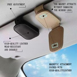 Thrida Sunglass Holder for Car, Magnetic Leather Sunglasses Eyeglass Hanger Clip for Car, Visor Sunglasses Holder Clip Car Accessories (Red)