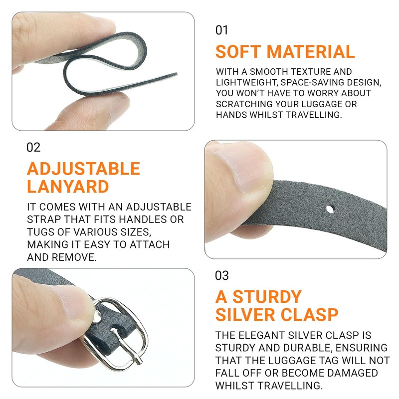 10pcs PU Leather Luggage Tag Straps with Metal Buckle Black