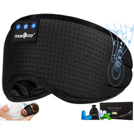 MUSICOZY MUSICOZY Sleep Headphones Breathable Bluetooth 5.4 Headband 3D Sleeping Headphones, Wireless Eye Mask Sleep Earbuds for Side Sleeper Office Air Travel Cool Tech Gadgets Unique Gifts (Matte Black)