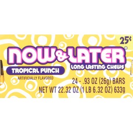 Now and Later Tropical Punch Flavored Candy Twenty Four 6-piece Bars, 22.32 OZ.