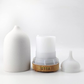 Vasysvi Essential Oil Diffuser Humidifiers,Aromatherapy Diffuser, Ceramic Wood Grain Diffusers for Oils,7-Color Night Light Aroma Home,Office and Trip(100ML)-White