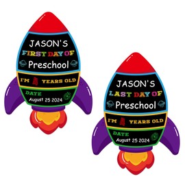 WaaHome First and Last Day of School Chalkboard Sign- 9.8''X13.8'' First Day of School Sign Double Sided Back to School Sign Rocket 1st Day of Preschool Kindergarten Sign for Kids Girls Boys