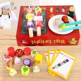 Montessori Educational Toy, Pretend Play Kitchen, Wooden, BBQ Set, Barbecue Set, For Toddlers 2 3 4 Years Old, Fingertip Training, Shape Recognition, Early Development, Fit Shapes, For Girls, Boys,