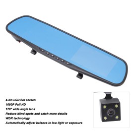 Luqeeg Rearview Mirror Dash Cam, 4.3in Screen 1080P Full Smart Rearview Mirror Camera, Front and Rear Camera, 170° Wide Angle, WDR Technology, G Sensor, Parking Assistance