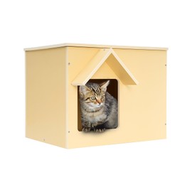 Objoy Outdoor Cat Houses Feral Cat Shelter Wooden Stray Cat Condo Outside Sturdy Waterproof and Insulated with Escape Door (one cat)