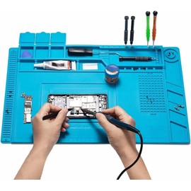 S160 17.7 x 11.8 inches (45 x 30 cm) Super Convenient Work Mat, Insulating Working Mat, Magnet, Silica Gel Solder Mat, Includes Magnets, Graduated, Electronic Craft Mat, Anti-Slip Desk, Heat Resistant