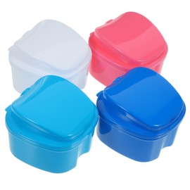 FRCOLOR 4Pcs Portable Denture Case Multi Function Travel Storage for Retainers Mouth Guards Compact Lightweight Design Light Blue Pink White for Go