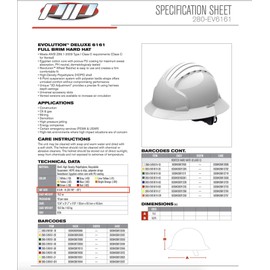 Evolution Deluxe 6161 280-EV6161-10V Full Brim Hard Hat with HDPE Shell, 6-Point Polyester Suspension and Wheel Ratchet Adjustment Vented, White
