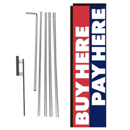 Buy Here Pay Here Advertising Rectangle Feather Banner Flag Sign with Pole Kit and Ground Spike for New and Used Auto Dealership Car Lots