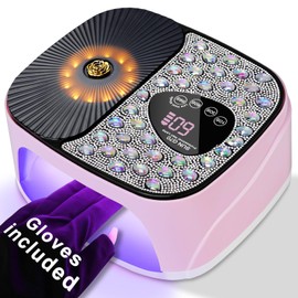 LIMEGIRL UV LED Nail Lamp Kit for Gel Polish Professional Fast Curing Pink Dryer Light Set with 4 Timer Settings Cordless Rechargeable Nail Art Cure Machine with UV Gloves for Manicure Pedicure
