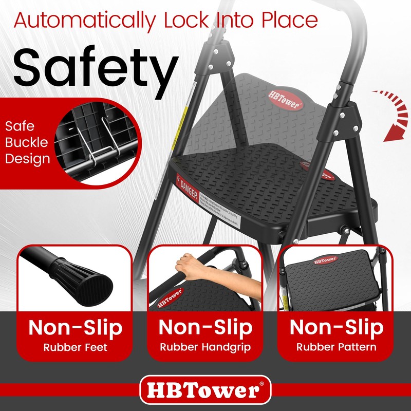HBTower 4 Step Ladder, Step Stool Foldable with Wide Anti-Slip