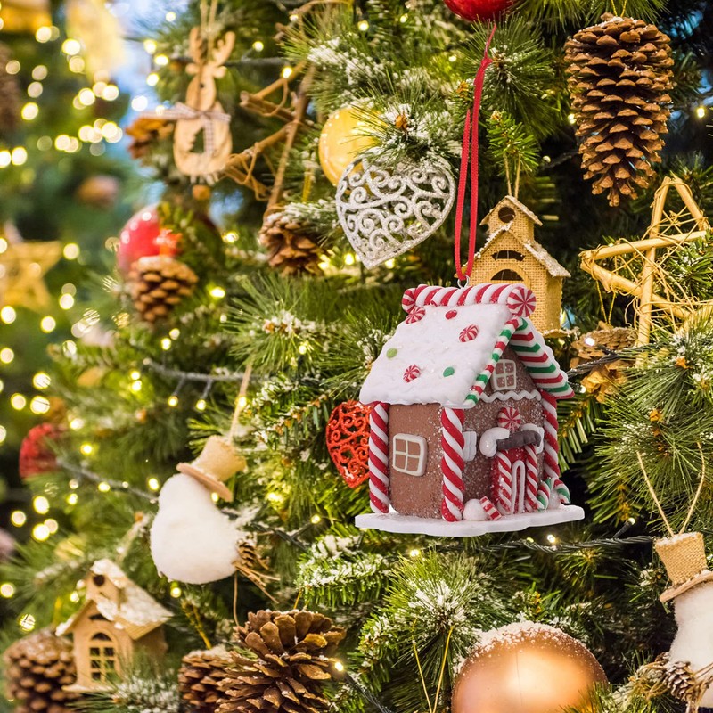 Toddmomy Christmas Gingerbread House Ornaments Resin Christmas Hanging Ornaments for