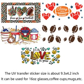 American Football UV Transfer Sticker 5 Sheet Waterproof 3D Rugby Cup Wraps Stickers for 16OZ Glass Mug Rub On Transfer Furniture Craft DIY Crafts