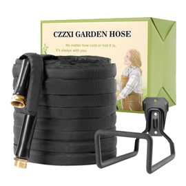 CZZXI 50ft Garden Hose with Metal Hose Holder - Lightweight, No-Kink, 3/4" GHT, Leak-Proof Metal Connectors, Durable for Yard & Garden, Includes 3 Washers (Non-Expanding)