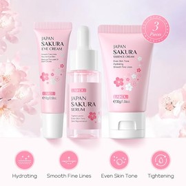 LAIKOU- Set de cuidado de la piel JAPAN SAKURA Sets de regalo de belleza para mujeres Kit de cuidado de la piel con suero, crema para ojos, crema faci