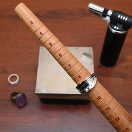 The Beadsmith Wooden Ring Stick – Gauge Sizer with Non-Roll Handle – Grooved & Marked U.S. Standard Sizes: 3-15 – Tool for Enlarging, Forming and Shaping Rings