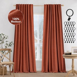 MIULEE Terracotta 100% Blackout Curtains 84 inches Long, Linen Curtains for Bedroom Black Out Window Treatments Thermal Insulated Room Darkening Drapes Back Tab Burnt Orange Rust Fall Decor 2 Panels
