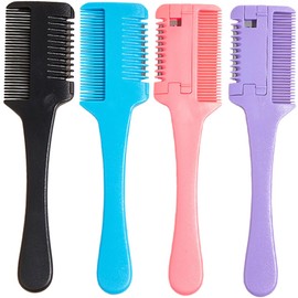 TOVINANNA 4pcs Dual Use Hair Razor Comb for Thinning Styling Comfortable Grip Hair Cutting Tool Includes Black Blue Pink Purple Combs