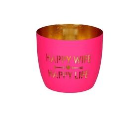 Madras Tea Light Holder M Happy Wife, Happy Life, Hot Pink/Gold