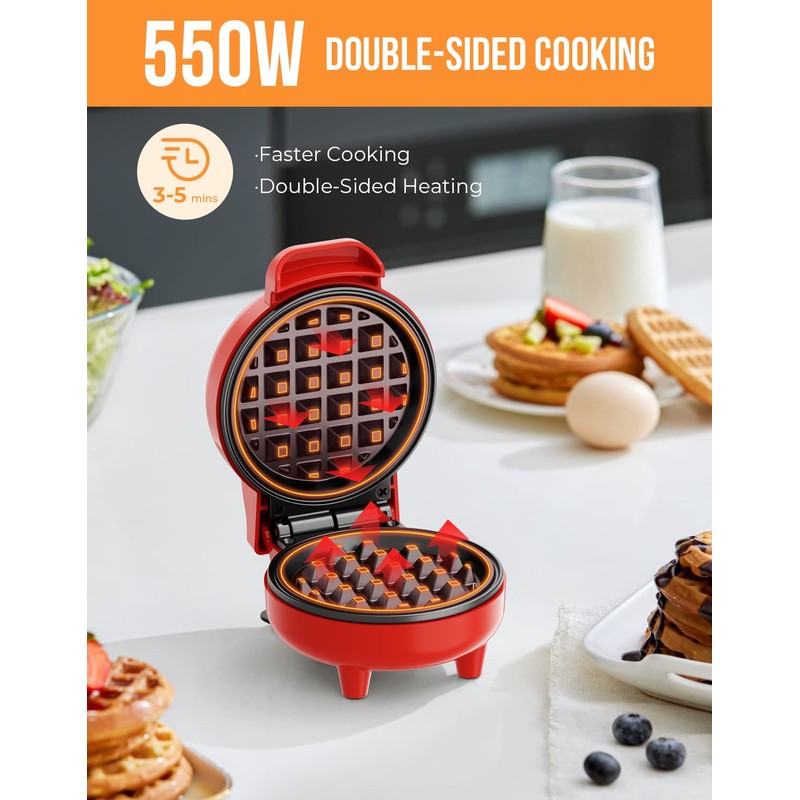 Waffle Maker Mini Small Compact Design, Breakfast Waffle Iron Machine