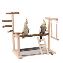 RoseFlower Wooden Bird Playground Parrot Playstand, Bird Perches Stand for Conure, Parakeets, Budgie, Cockatiels, Lovebirds, Bird Cage Accessories with Swing, Bird Ladder, Feeder Cups, Tray #4